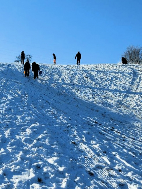 Die Schülerinnen und Schüler beim Fahren auf dem Berg.